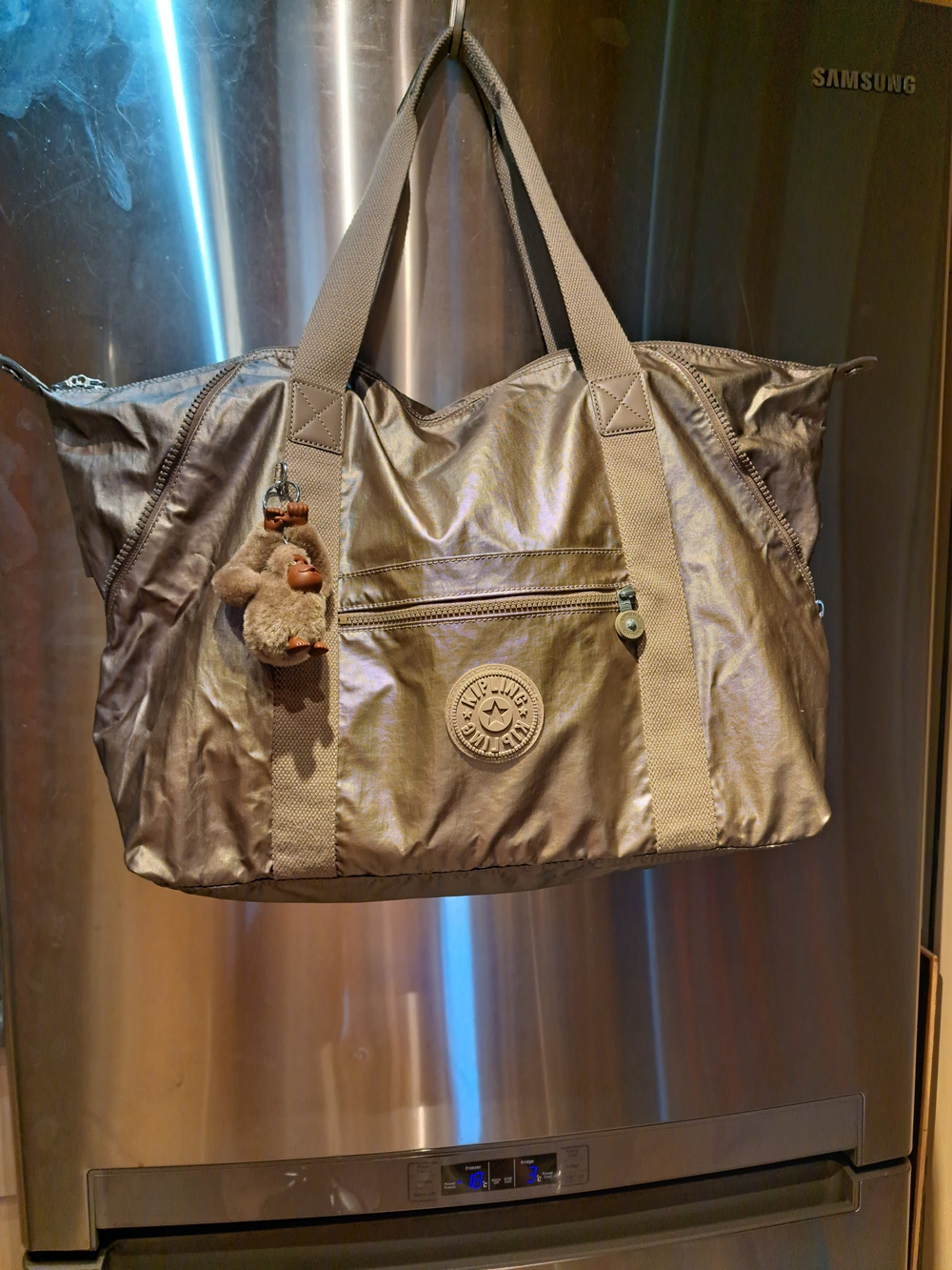 Kipling Metallic Tan Weekend Tote Bag